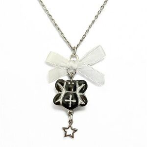 Charming Black Pendant Necklace with Bow and Star